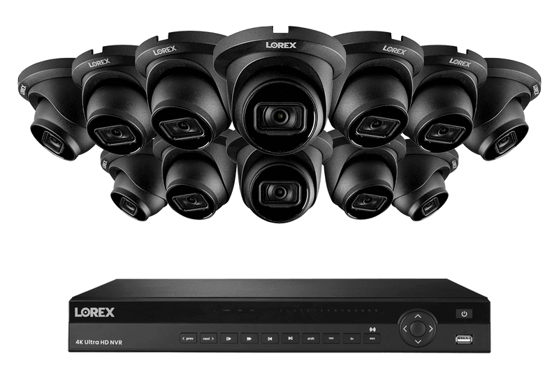 Lorex 4K 16-Channel 4TB Wired NVR System featuring 12 Nocturnal Security Cameras with Real-Time 30FPS Recording and Listen-in Audio