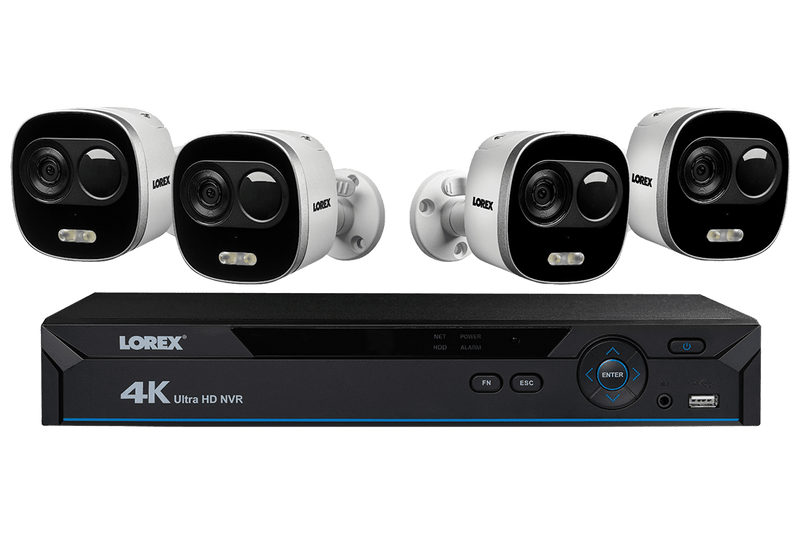 4K Ultra HD IP NVR System with 4 Active Deterrence Security Cameras, 130ft Night Vision