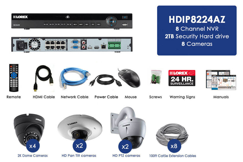 8 Channel IP Security Camera System featuring Four 2K Resolution Cameras, Audio and PTZ Function
