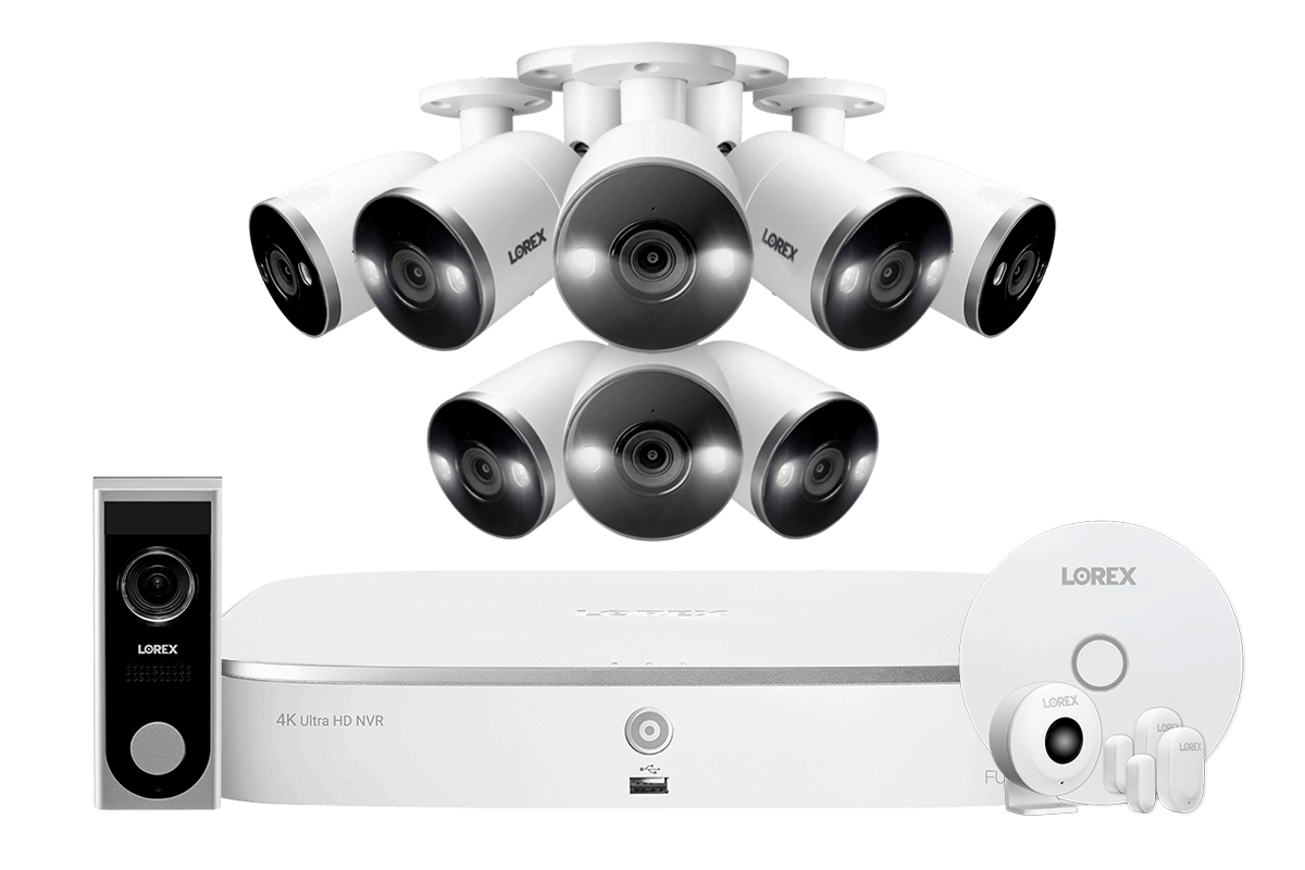 4K 8-channel 2TB Wired NVR System with 8 Smart Deterrence Cameras + Smart Sensor Kit and FREE 1080p Doorbell