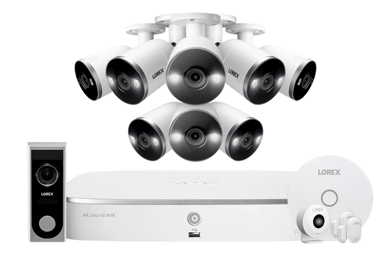 4K 8-channel 2TB Wired NVR System with 8 Smart Deterrence Cameras + Smart Sensor Kit and FREE 1080p Doorbell