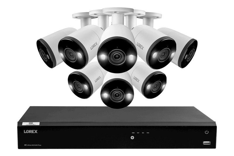 Lorex 4K (16 Camera Capable) 3TB Wired NVR System with 8 Smart Deterrence Bullet Cameras
