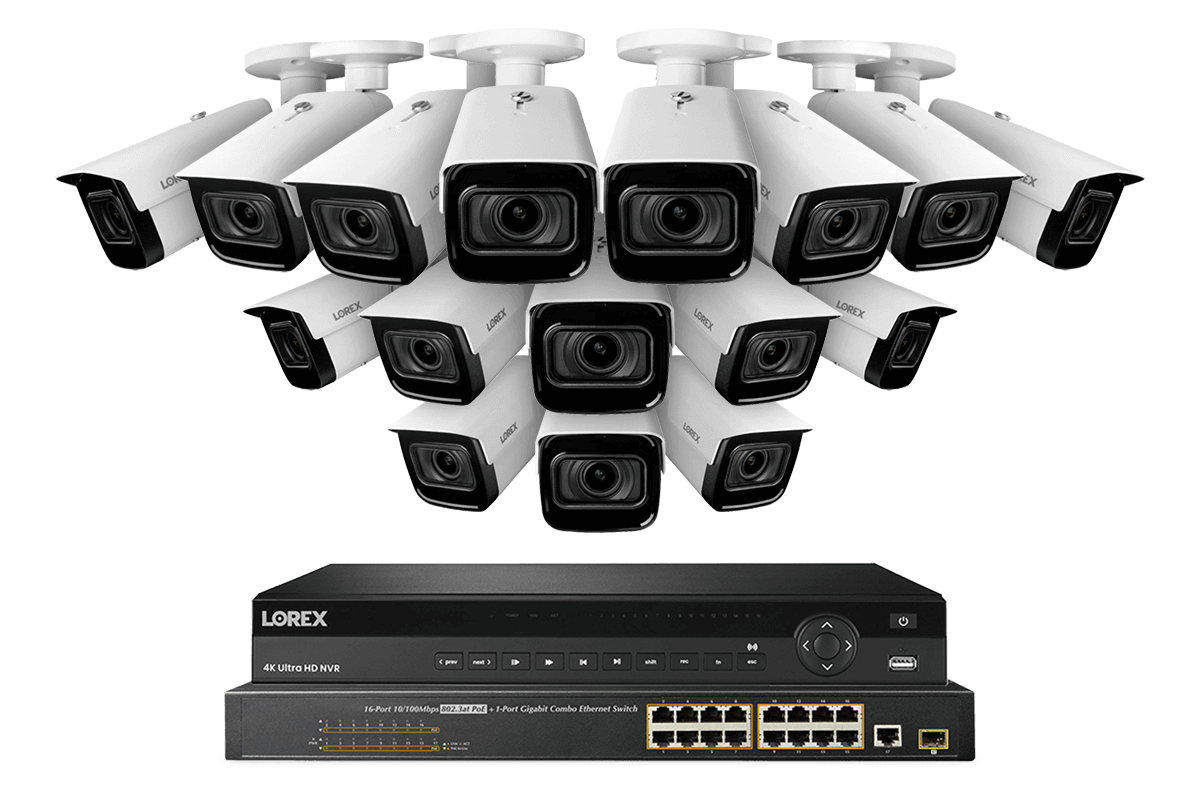 32-Channel Nocturnal NVR System with Sixteen 4K (8MP) Smart IP Optical Zoom Security Cameras with Real-Time 30FPS Recording