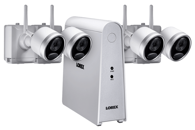 DEAL OF THE DAY! 1080p Wire Free Camera System with Four Battery-Powered White Cameras, 65ft Night Vision, Two-Way Audio