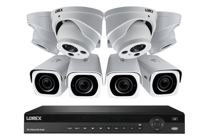 4K Nocturnal IP NVR System with 16-channel NVR, Four 4K IP Dome and Four 4K IP Motorized Zoom Bullet Cameras, 250FT Night Vision