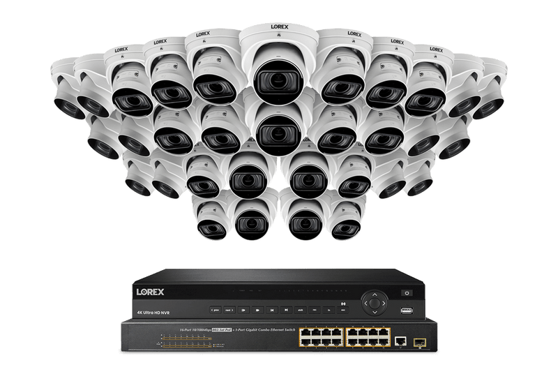 Lorex 4K 32-Channel 8TB Wired NVR System with Nocturnal 4 Smart IP Dome Cameras Featuring Motorized Varifocal Lens, Listen-In Audio and 30FPS Recording