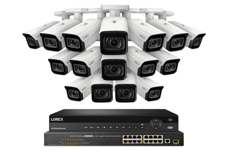 Lorex 4K 32-Channel 8TB Wired NVR System with Nocturnal 4 Smart IP Bullet Cameras Featuring Motorized Varifocal Lens, Vandal Resistant and 30FPS Recording