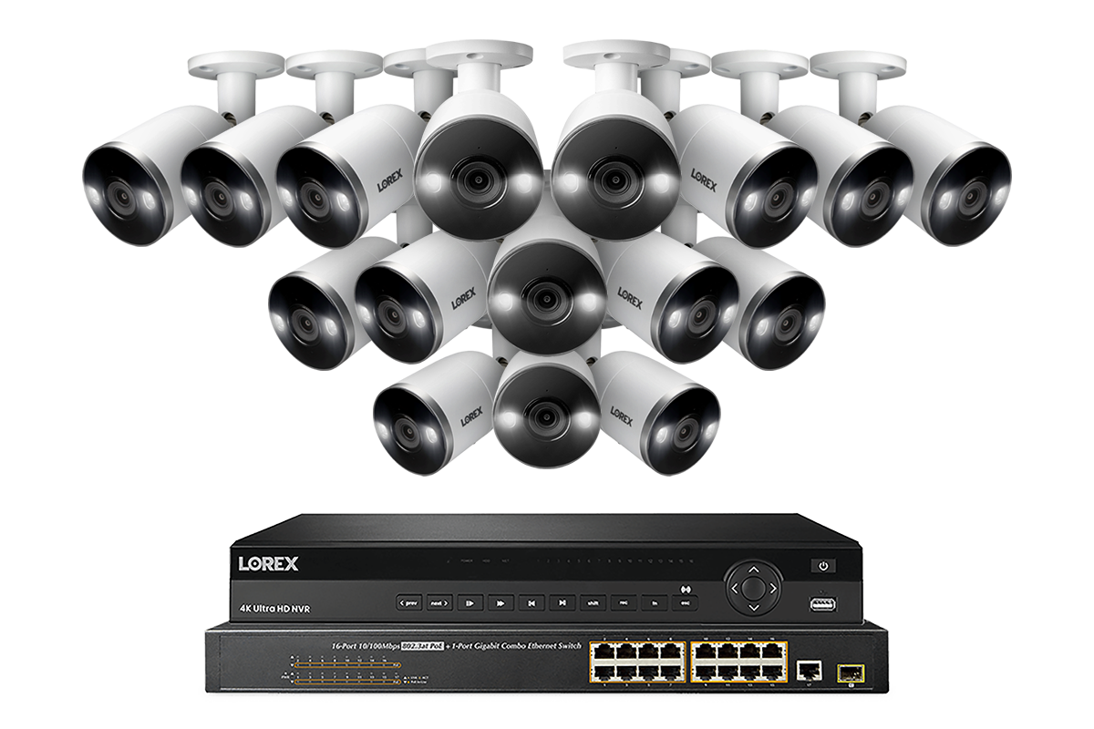 Lorex 4K (32 Camera Capable) 8TB Wired NVR System with Active Deterrence Bullet Security Cameras