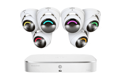 Lorex Fusion 4K 16 Camera Capable (8 Wired and 8 Wi-Fi) 2TB Wired NVR System with Dome Cameras Featuring Smart Security Lighting - Six Cameras