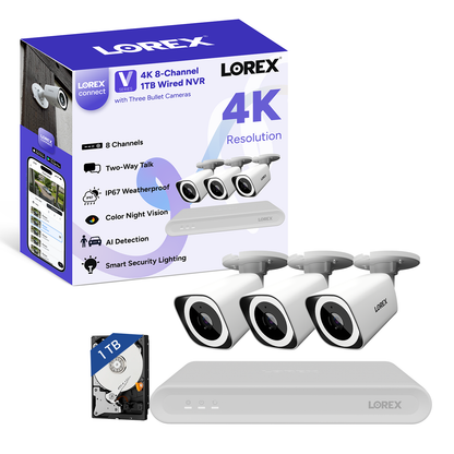 Lorex Connect V Series 4K 8-Channel Wired 1TB NVR System with V3 4K PoE Turret Cameras (Cable not included) - Amazon