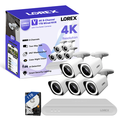 Lorex Connect V Series 4K 8-Channel Wired 1TB NVR System with V3 4K PoE Turret Cameras (Cable not included) - Amazon