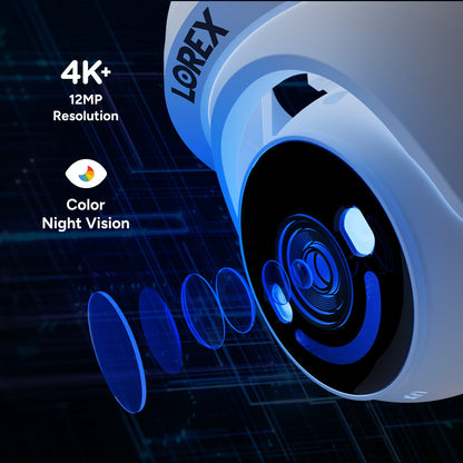 Lorex Classic 4K+ 12MP 16 Channel 2TB Wired NVR System with Smart Security Lighting Turret IP Cameras