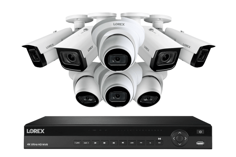 Lorex Nocturnal 4k 16-Channel 4TB Wired NVR System with 4 Smart IP Bullet Cameras and 4 Smart IP Dome Cameras, 30FPS Recording and Listen In Audio - White