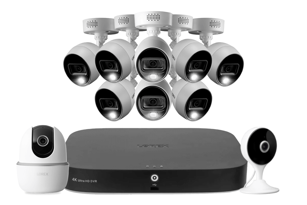Lorex Fusion 4K 20-Channel (16 Wired and 4 Wi-Fi) 2TB DVR System with 8 Analog Active Deterrence Cameras, 2K Pan-Tilt Camera and 2K Indoor Wi-Fi Camera