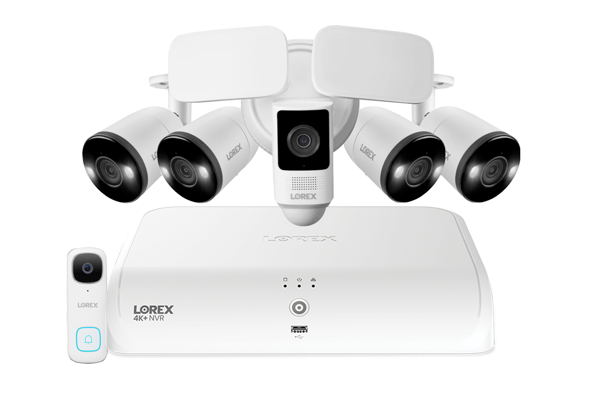 Lorex Fusion 4K 16 Camera Capable (8 Wired + 8 Fusion Wi-Fi) 2TB NVR System with Four H13 IP Bullet Cameras, One 2K Battery Operated Doorbell, and One 2K Floodlight