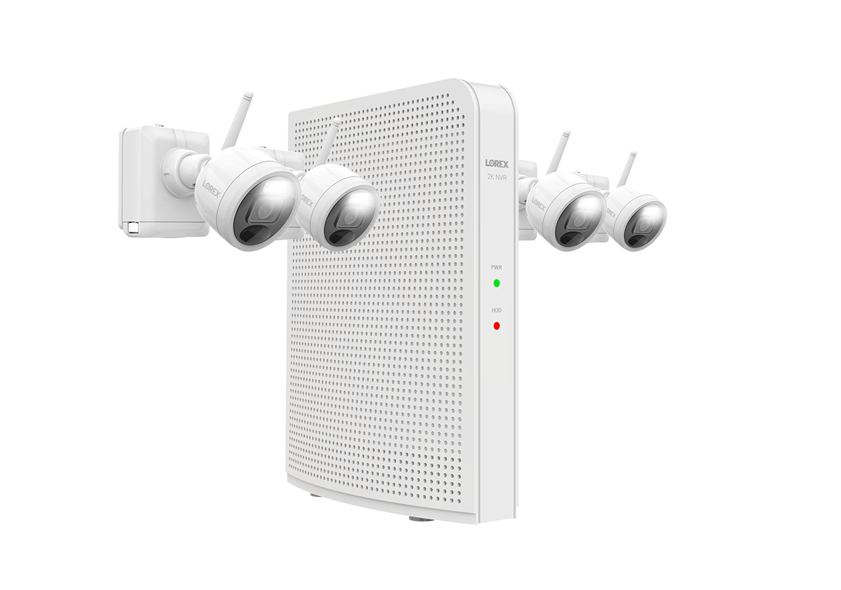 Lorex 2K Wire-Free System with 4 Battery-Operated Active Deterrence Cameras and Person Detection - Open Box