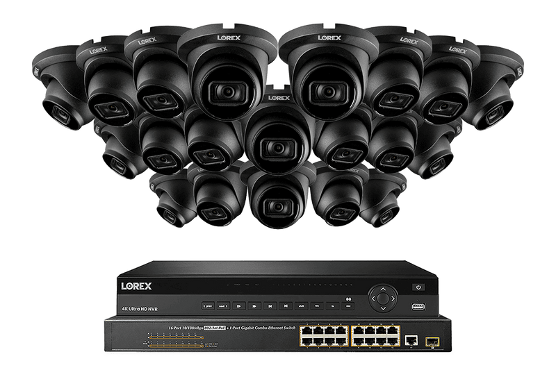 Lorex 4K (32 Camera Capable) 8TB Wired NVR System with Nocturnal 3 20 Black Smart IP Dome Cameras Featuring Listen-In Audio and 30FPS Recording