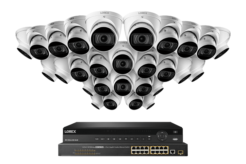Lorex 4K 32-Channel 8TB Wired NVR System with Nocturnal 3 Smart IP Dome Cameras Featuring Motorized Varifocal Lens and 30FPS Recording