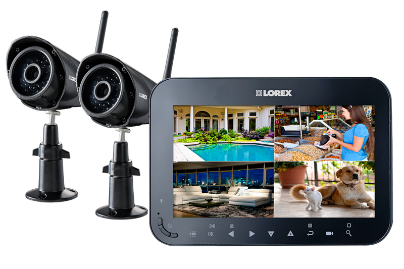 Wireless Video Surveillance System with 7 inch Monitor and 2 Weather-Resistant Cameras