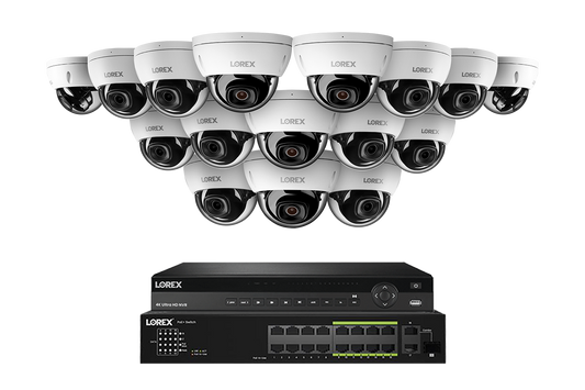 Lorex Pro  Series 4K 32 Camera Capable 8TB Wired NVR System with 8MP (4K) A10 IP Dome Cameras - White 16