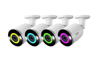 Lorex 4K Smart Security Lighting Deterrence Bullet AI PoE IP Wired Cameras - Four Pack