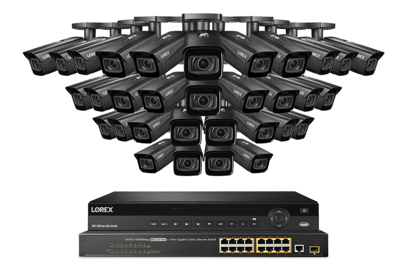 Lorex 4K 32-Channel 8TB Wired NVR System with Nocturnal 4 Smart IP Bullet Cameras Featuring Motorized Varifocal Lens, Vandal Resistant and 30FPS Recording