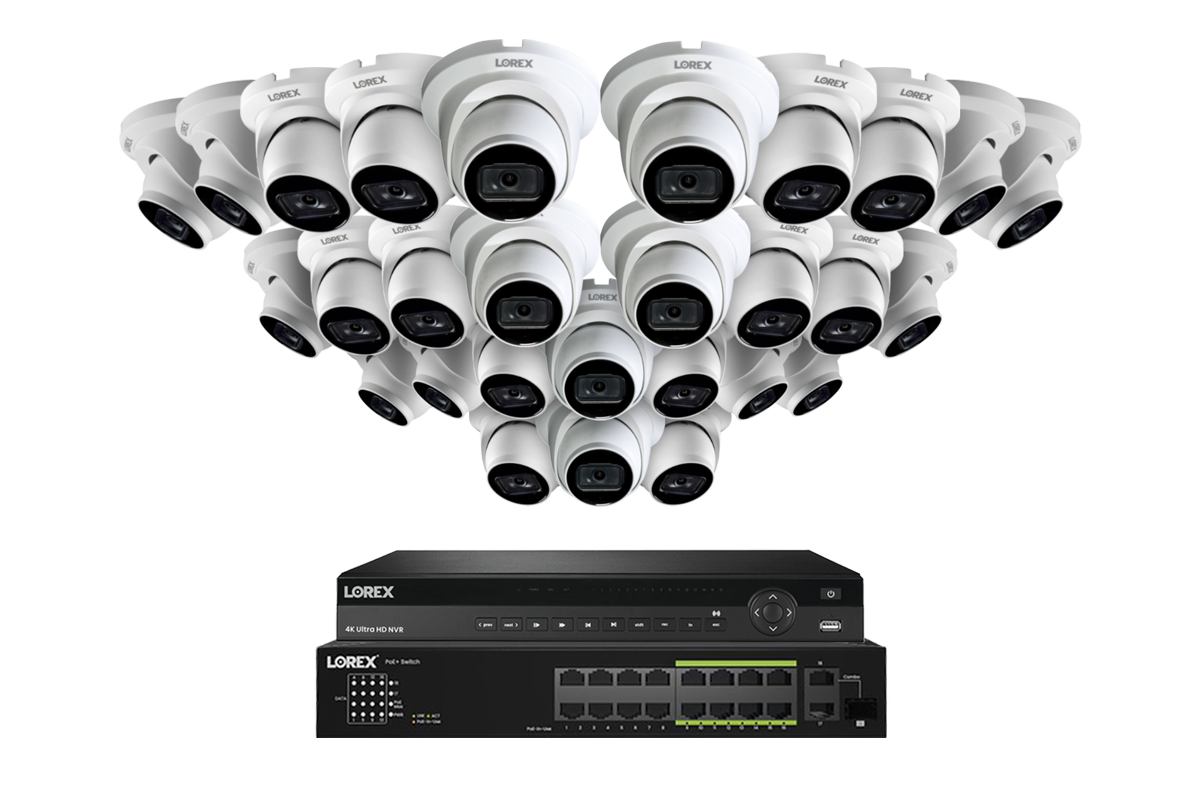 Lorex 4K (32 Camera Capable) 8TB Wired NVR System with Nocturnal 3 Smart IP Dome Cameras Featuring Listen-In Audio and 30FPS Recording