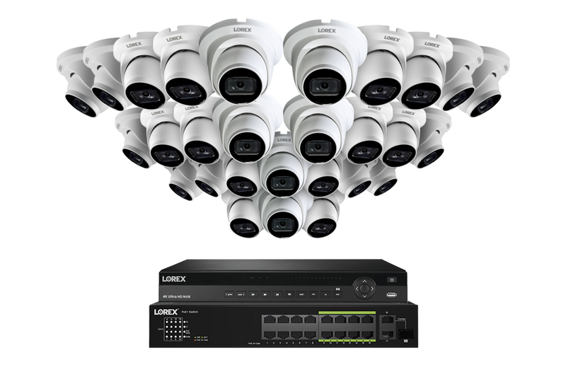 Lorex 4K (32 Camera Capable) 8TB Wired NVR System with Nocturnal 3 Smart IP Dome Cameras Featuring Listen-In Audio and 30FPS Recording