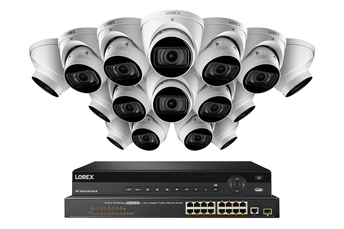 32-Channel Nocturnal NVR System with Sixteen 4K (8MP) Smart IP Optical Zoom Dome Security Cameras with Real-Time 30FPS Recording and Listen-in Audio