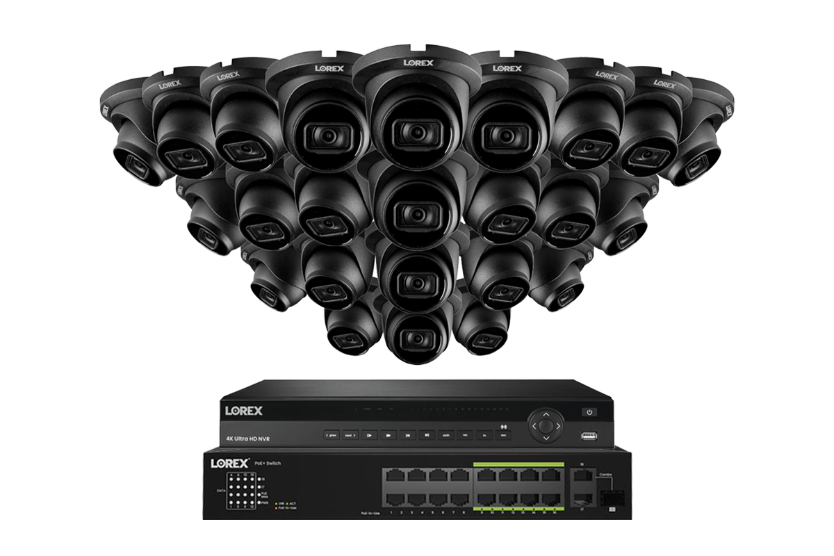 Lorex Fusion (4K 32-Camera Capable) 8TB NVR System with Bullet Cameras featuring Listen-In Audio - Black 24