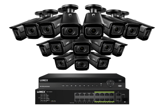 Lorex 4K (32 Camera Capable) 8TB Wired NVR System with Nocturnal 3 Smart IP Bullet Cameras Featuring Motorized Varifocal Lens and 30FPS Recording