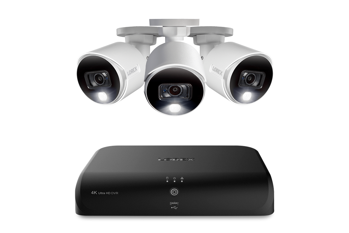Lorex 4K 8-Channel 1TB DVR System with 3 Analog Active Deterrence Cameras