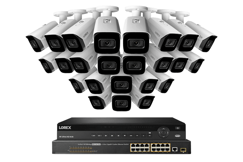 32-Channel Nocturnal NVR System with Twenty-Four 4K (8MP) Smart IP Security Cameras with Real-Time 30FPS Recording and Listen-in Audio
