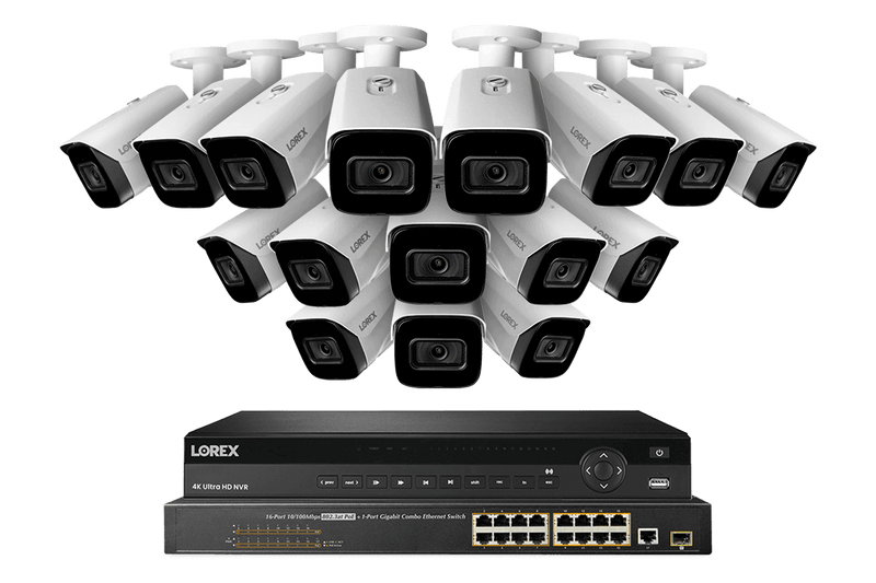 Lorex 4K 32-Channel 8TB Wired NVR System with Nocturnal 3 Smart IP Bullet Cameras Featuring Listen-In Audio and 30FPS Recording