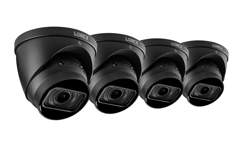 4K (8MP) Motorized Varifocal Smart IP Black Dome Security Camera with 4x Optical Zoom, Real-Time 30FPS Recording and Listen-In Audio (4-pack)