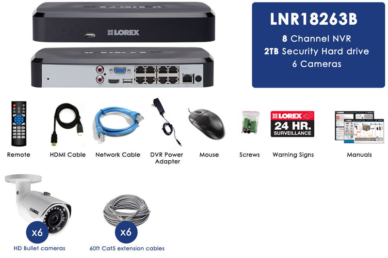 2K IP Security camera system with 8 Channel NVR and 6 HD outdoor 3MP cameras