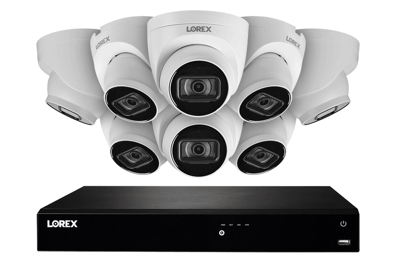 16-Channel Fusion NVR System with Eight 4K (8MP) IP Dome Cameras with Listen-In Audio