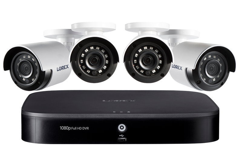1080p HD 8-Channel Security System with four 1080p HD Weatherproof Bullet Security Cameras, Advanced Motion Detection and Smart Home Voice Control