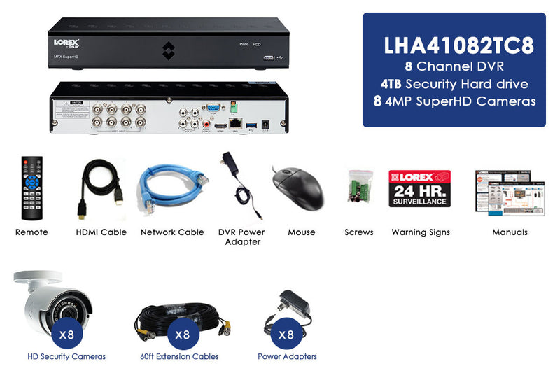 4MP Super HD 8 Channel Security System with 8 Super HD 4MP Cameras
