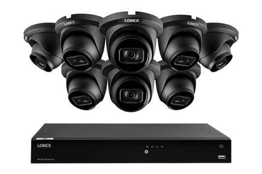 Lorex 4K 16-Camera Capable (Wired or Fusion Wi-Fi) 4TB Wired NVR System with IP Dome Cameras featuring Listen-In Audio