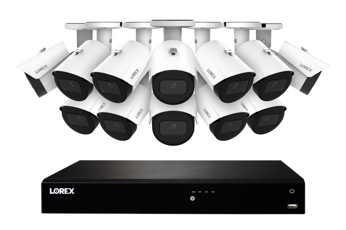 Lorex Fusion NVR with A20 (Aurora Series) IP Bullet Cameras - 4K 16-Channel 4TB Wired System - White 12