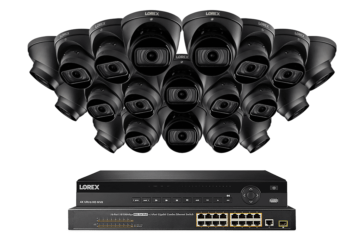 32-Channel Nocturnal NVR System with Twenty 4K (8MP) Smart IP Optical Zoom Dome Security Cameras with Real-Time 30FPS Recording and Listen-in Audio