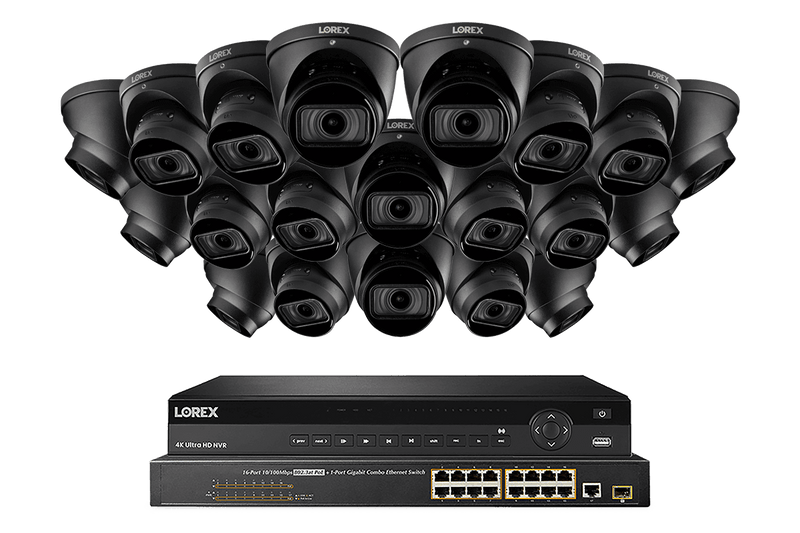 32-Channel Nocturnal NVR System with Twenty 4K (8MP) Smart IP Optical Zoom Dome Security Cameras with Real-Time 30FPS Recording and Listen-in Audio