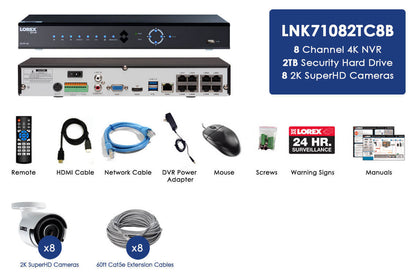 4K Ultra HD IP NVR security camera system with 2K 4MP IP cameras, 130FT night vision