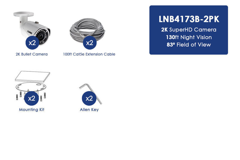 4MP Outdoor Metal Camera with 130FT Color Night Vision-White (2-pack)