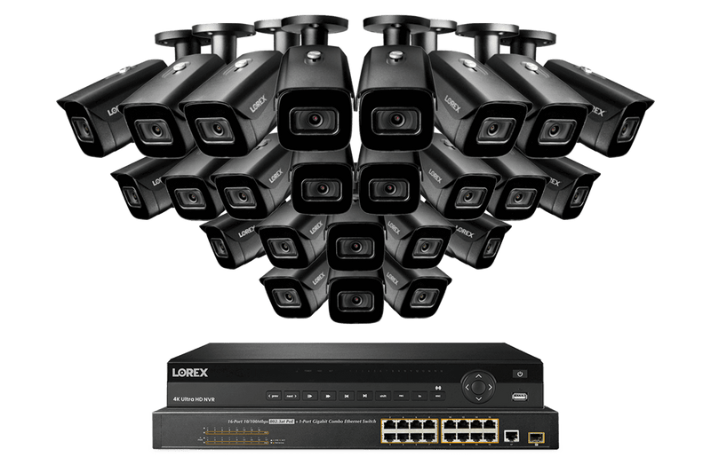 32-Channel Nocturnal NVR System with Twenty-Four 4K (8MP) Smart IP Security Cameras with Real-Time 30FPS Recording and Listen-in Audio