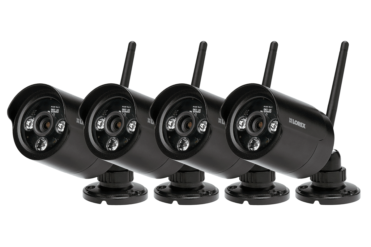 Black wireless cameras with night vision (4-pack)