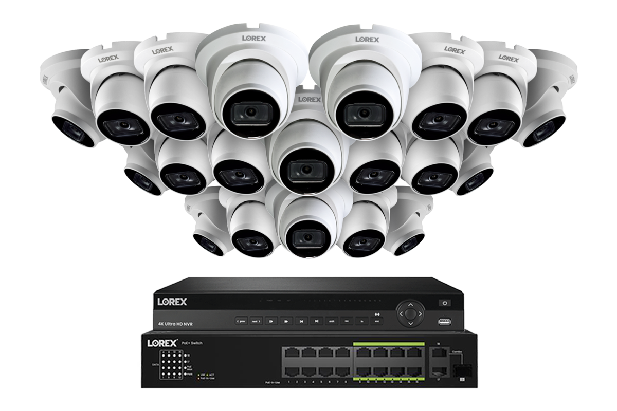 Lorex 4K (32 Camera Capable) 8TB Wired NVR System with Nocturnal 3 Smart IP Dome Cameras Featuring Listen-In Audio and 30FPS Recording