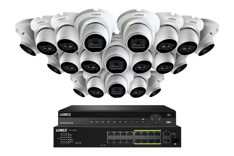 Lorex 4K (32 Camera Capable) 8TB Wired NVR System with Nocturnal 3 Smart IP Dome Cameras Featuring Listen-In Audio and 30FPS Recording
