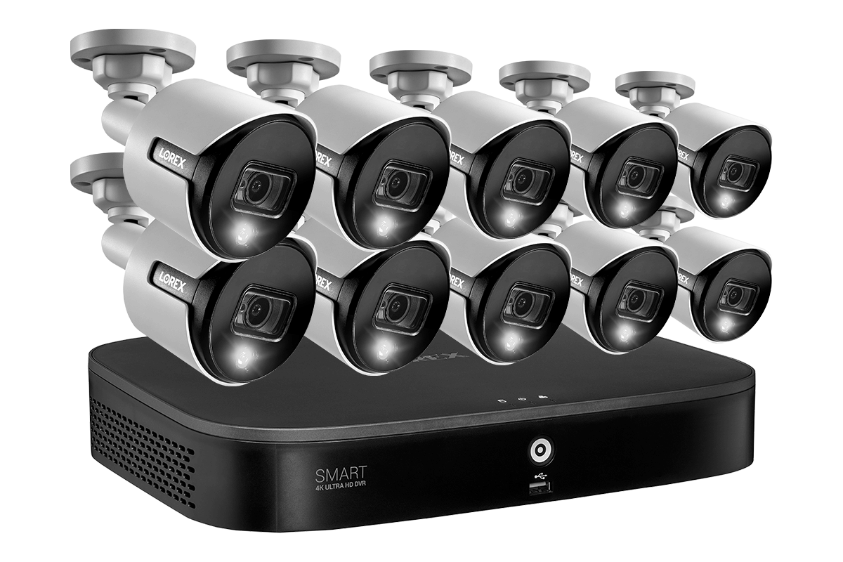 4K Ultra HD Security System with 16-Channel DVR and Ten 4K (8MP) Active Deterrence Cameras featuring Smart Motion Detection and Smart Home Voice Control